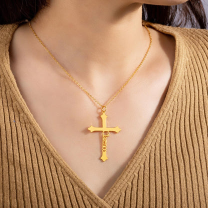 Old English Cross Necklace with Side Name