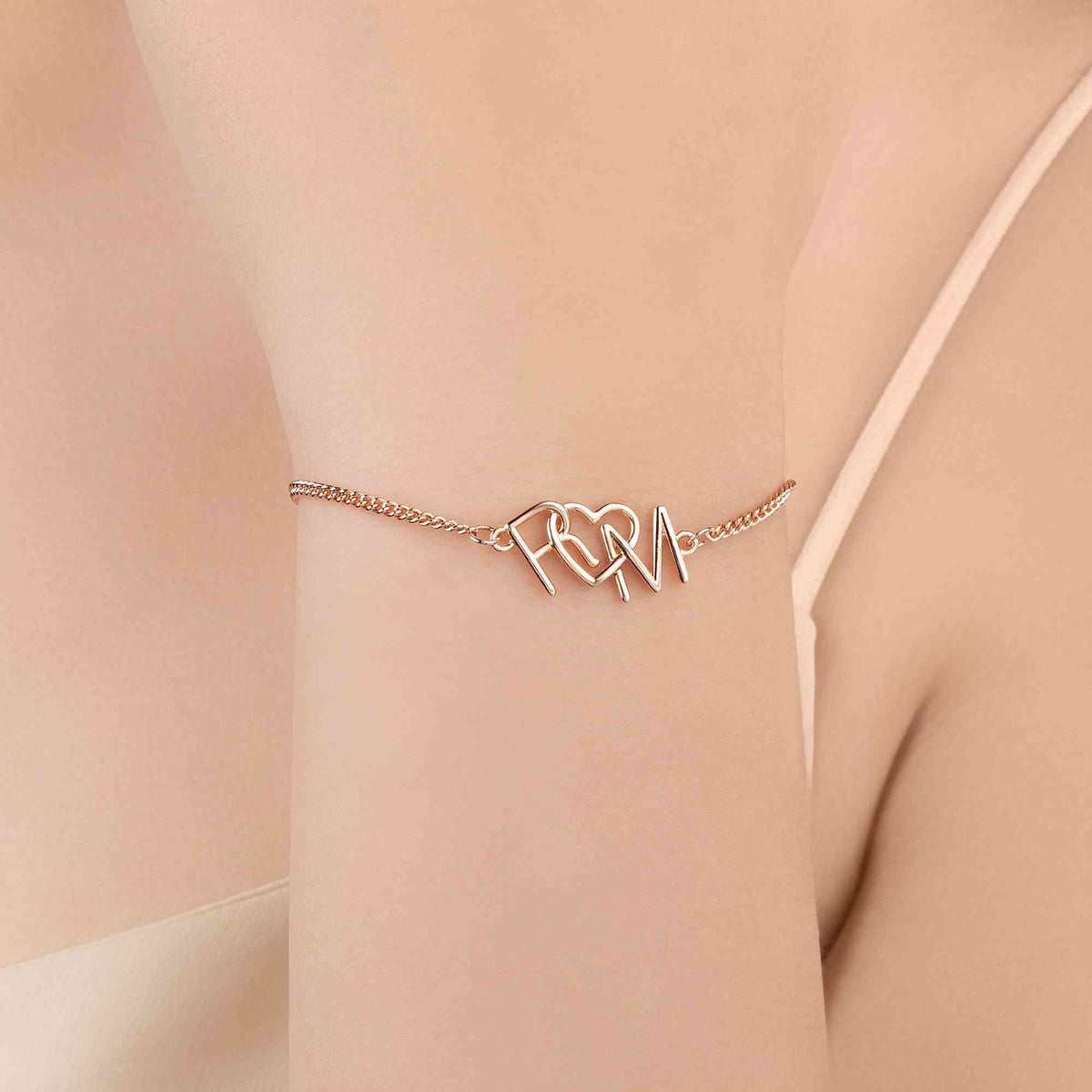 Double Interlocking Initials Bracelet with Heart or Paw