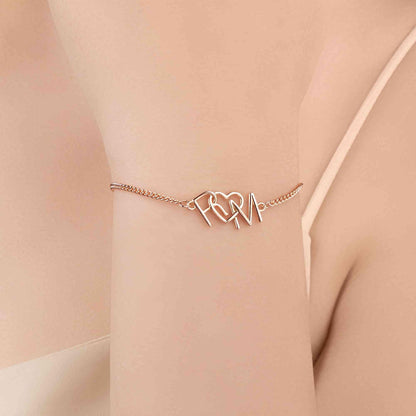 Double Interlocking Initials Bracelet with Heart or Paw