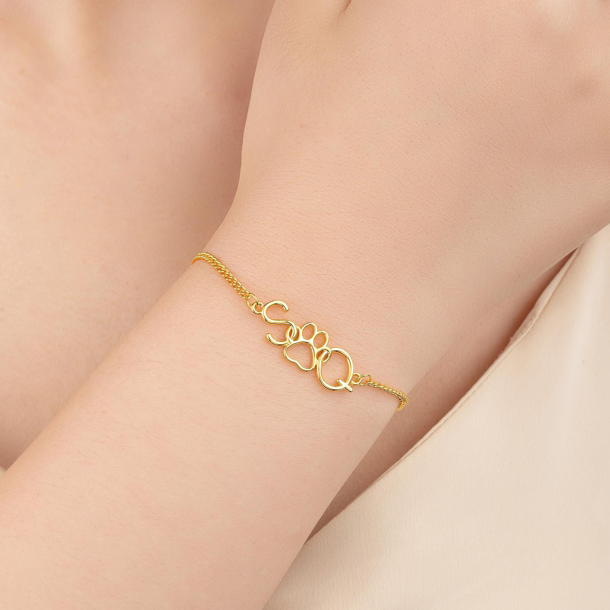 Double Interlocking Initials Bracelet with Heart or Paw