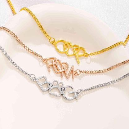 Double Interlocking Initials Bracelet with Heart or Paw