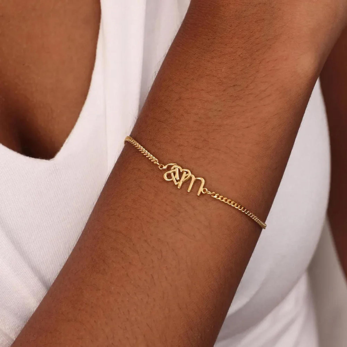 Double Interlocking Initials Bracelet with Heart or Paw
