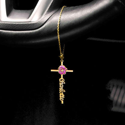 Custom Name & Birth Flower Cross Car Charm
