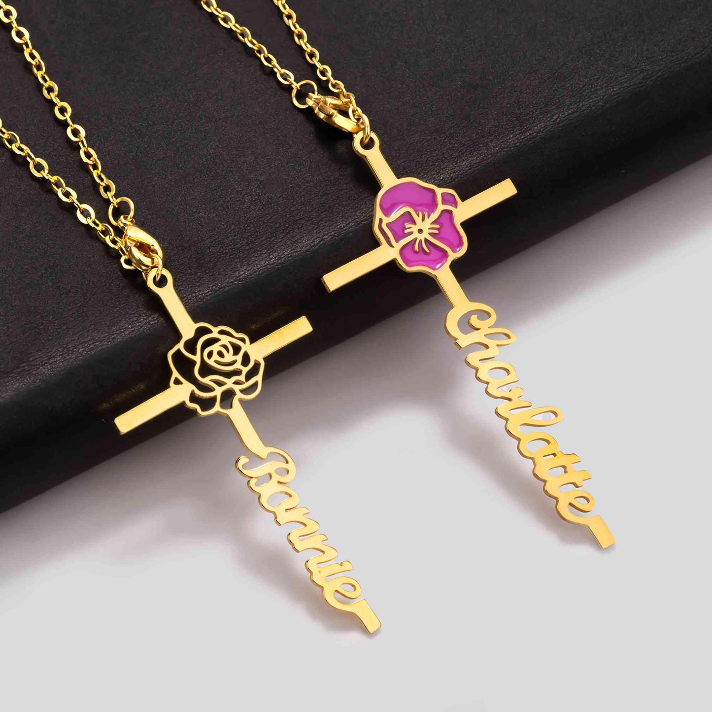 Custom Name & Birth Flower Cross Car Charm