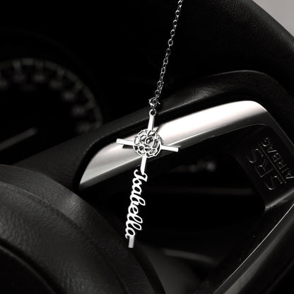 Custom Name & Birth Flower Cross Car Charm
