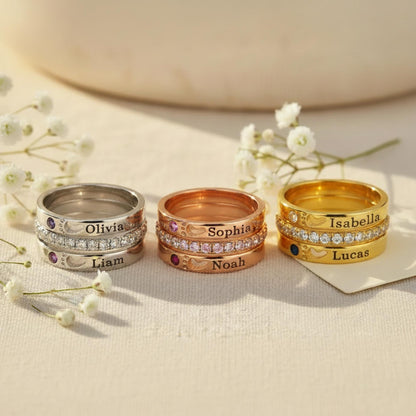 Custom Double Baby Name & Birthstone Stacking Ring