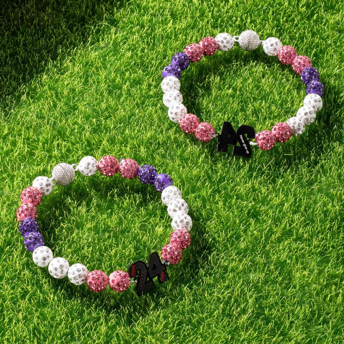 Personalized Rhinestone Beaded Baseball Bracelet
