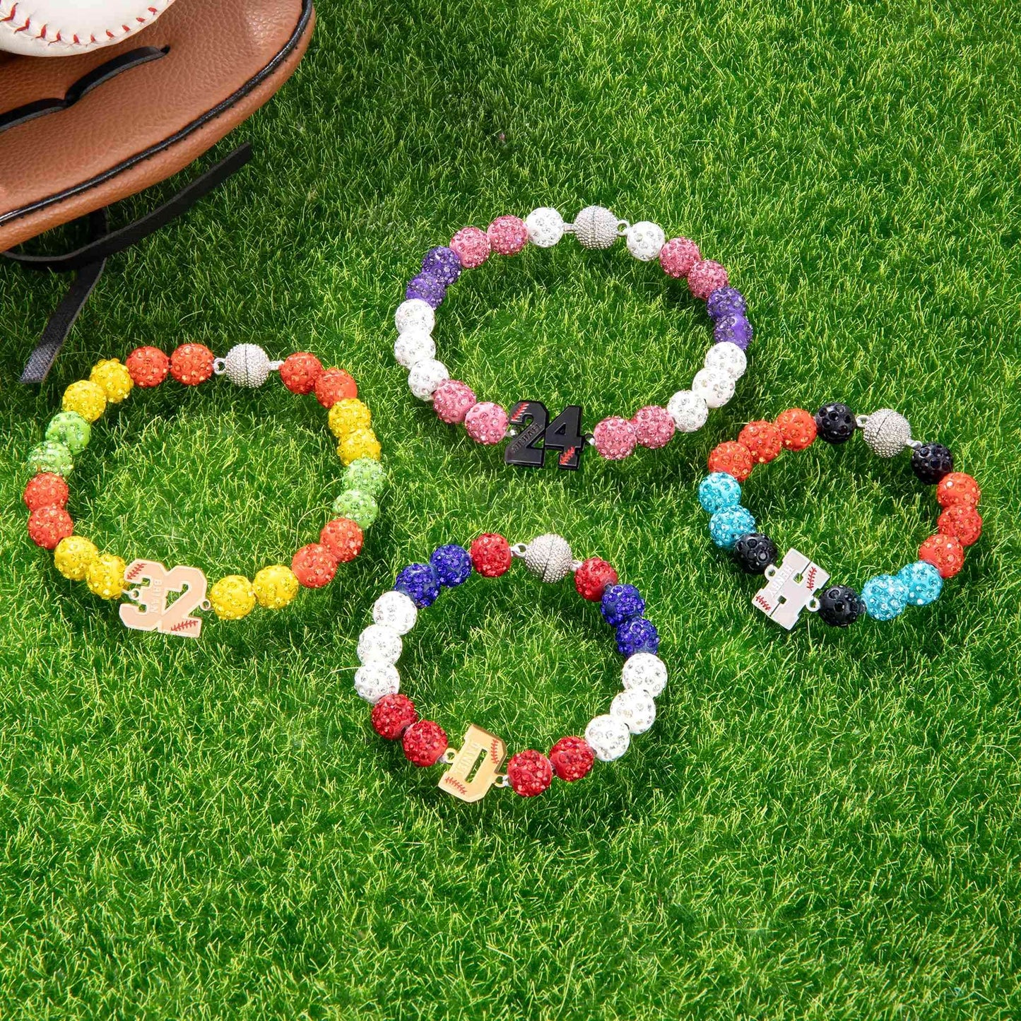 Personalized Rhinestone Beaded Baseball Bracelet