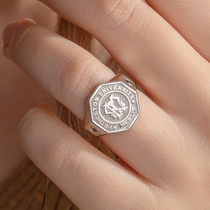 Custom Monogram Initials Graduation Signet Ring with Birthstone