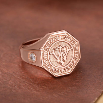 Custom Monogram Initials Graduation Signet Ring with Birthstone