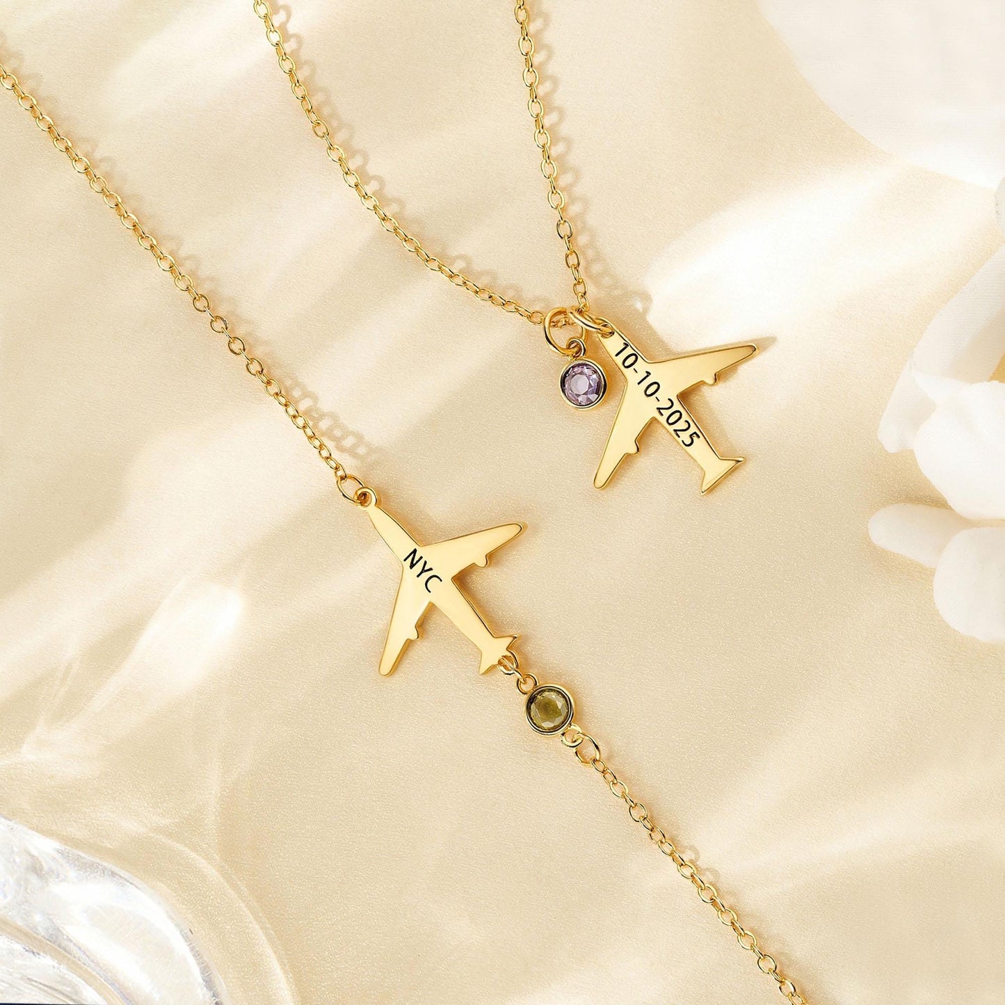 Custom Engraved Airplane Pendant Necklace