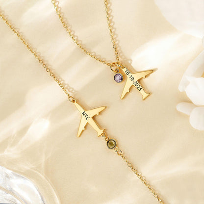 Custom Engraved Airplane Pendant Necklace