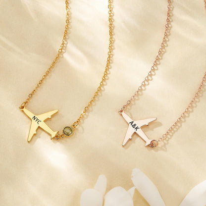 Custom Engraved Airplane Pendant Necklace
