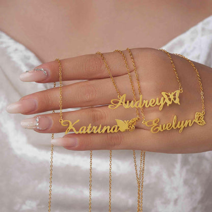 Personalized Name Birth Butterfly Necklace