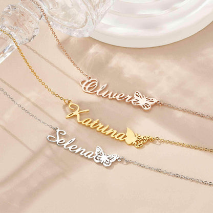 Personalized Name Birth Butterfly Necklace