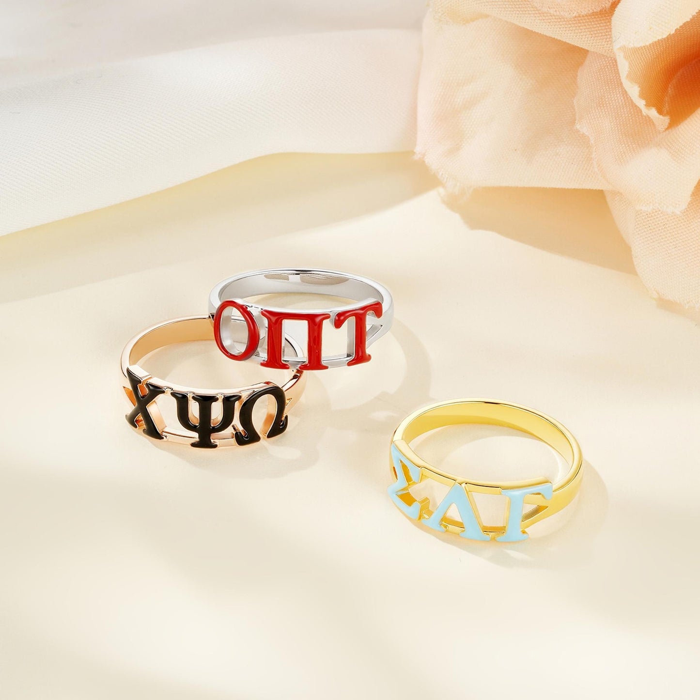 Custom Greek Sorority Letters Ring in 925 Sterling Silver