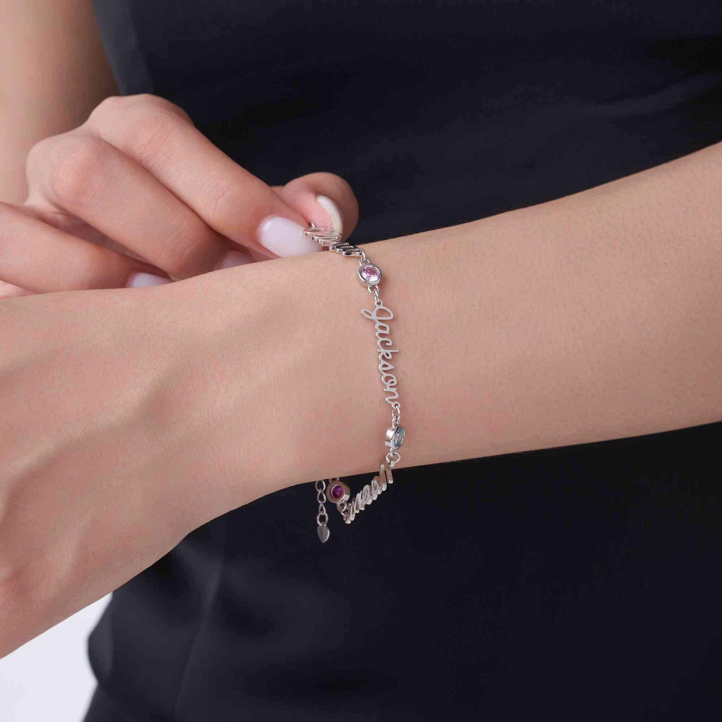 Personalized Dainty Names and Birthstones Bracelet
