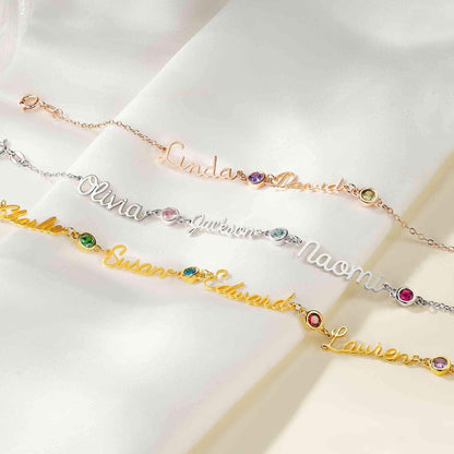 Personalized Dainty Names and Birthstones Bracelet
