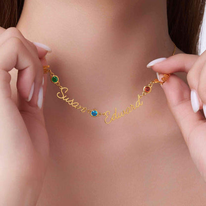 Personalized Dainty Names Necklace with Birthstones