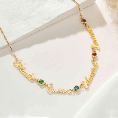 Personalized Dainty Names Necklace with Birthstones
