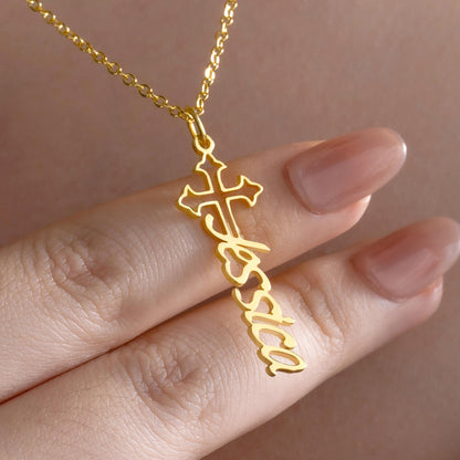 Custom Dainty Cross and Name Necklace