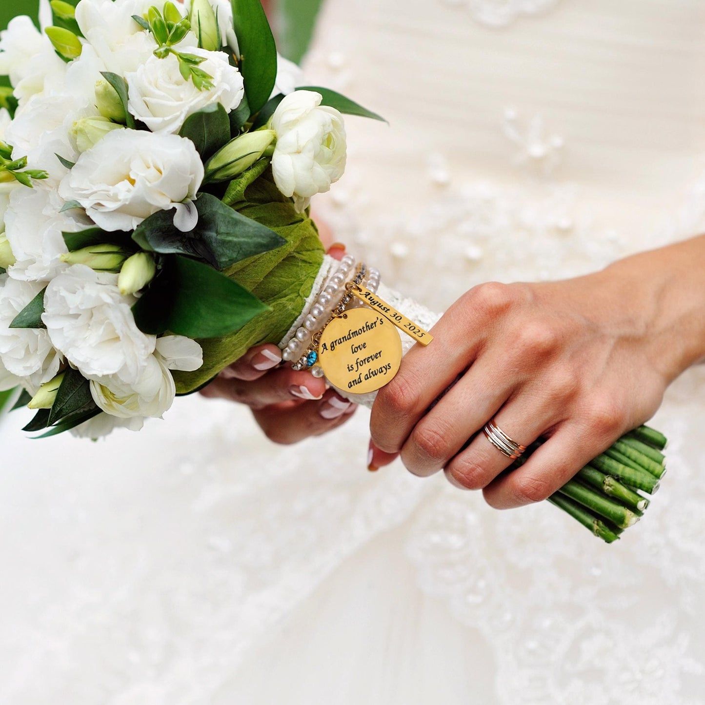 Custom Text Pearl Bouquet Charm