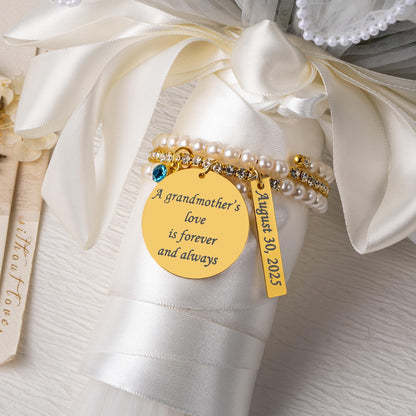 Custom Text Pearl Bouquet Charm
