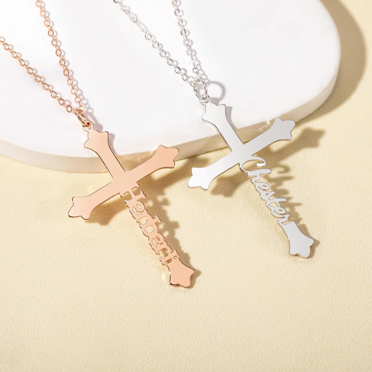 Old English Cross Necklace with Side Name