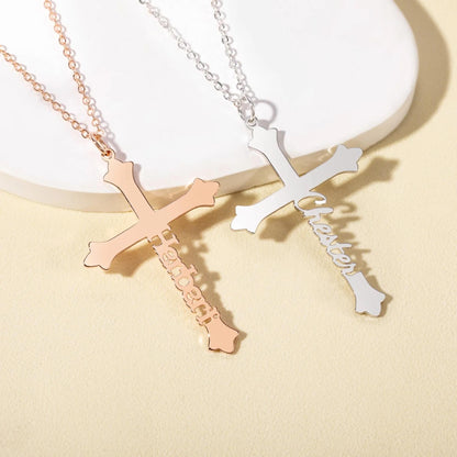 Old English Cross Necklace with Side Name