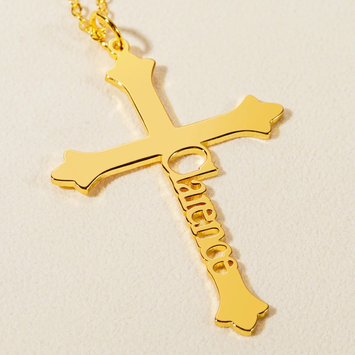 Old English Cross Necklace with Side Name