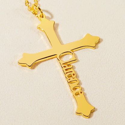 Old English Cross Necklace with Side Name