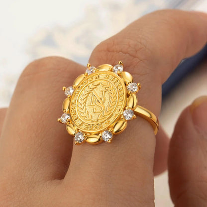 Personalized Initials Graduation Signet Ring with Birthstone