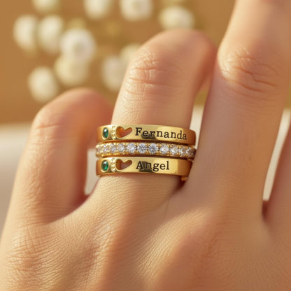 Custom Double Baby Name & Birthstone Stacking Ring