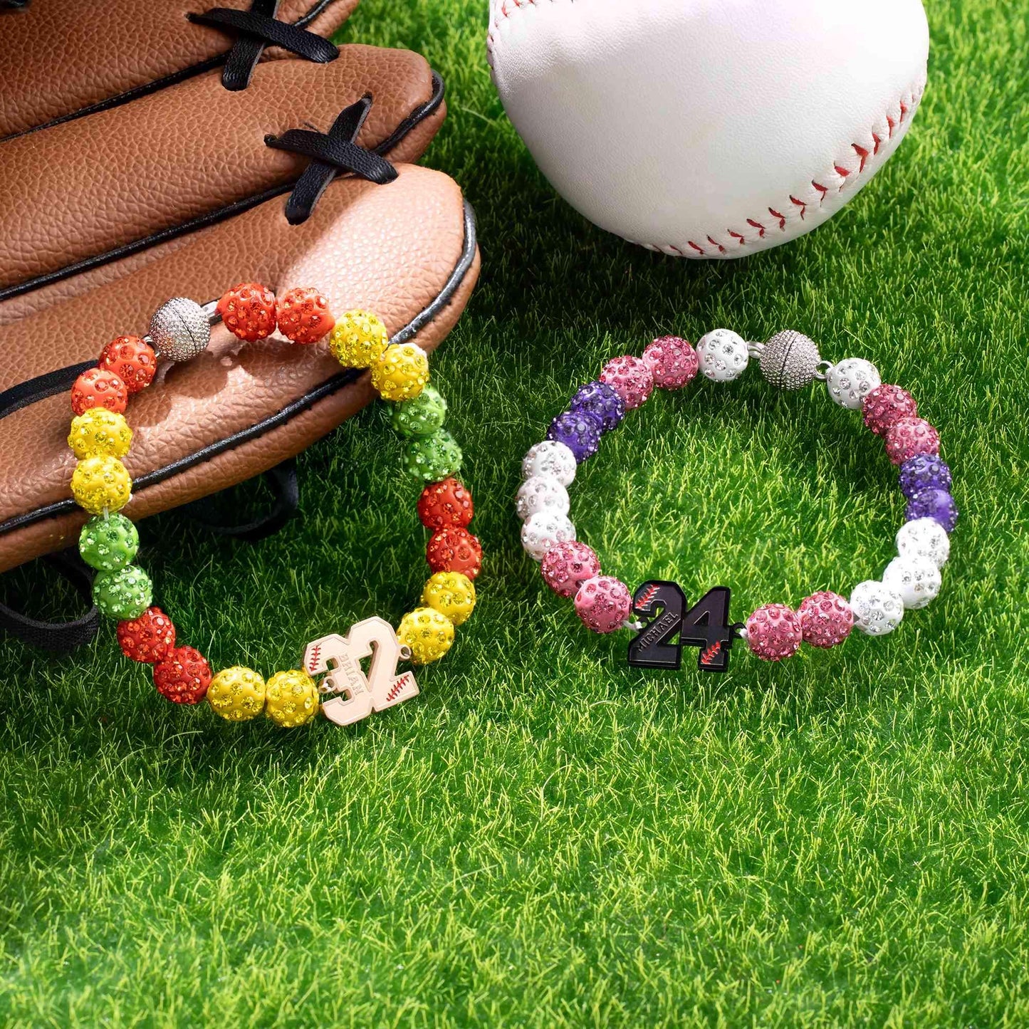 Personalized Rhinestone Beaded Baseball Bracelet