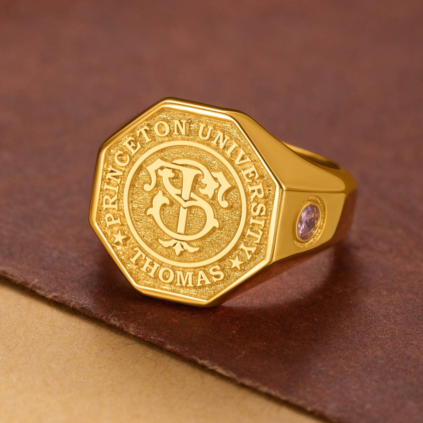 Custom Monogram Initials Graduation Signet Ring with Birthstone