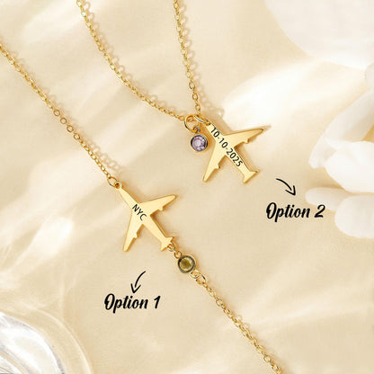 Custom Engraved Airplane Pendant Necklace