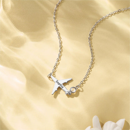 Custom Engraved Airplane Pendant Necklace