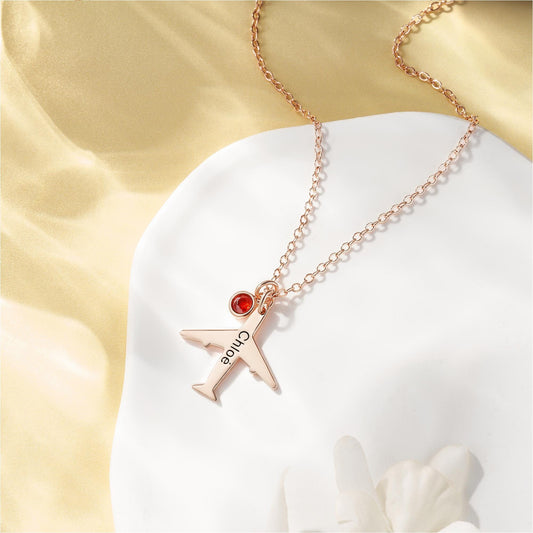 Custom Engraved Airplane Pendant Necklace