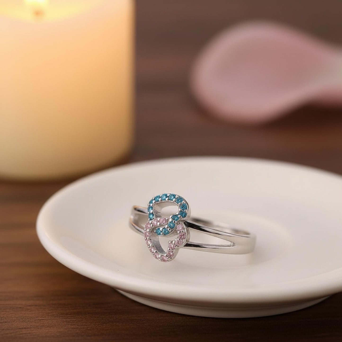Personalized Interlocking Hearts Ring