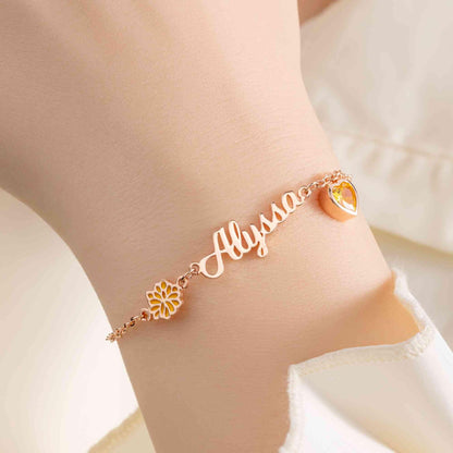 Birth Flower Bracelet with Heart Birthstone & Initial