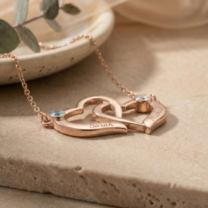 Intertwined Hearts Necklace with Names & Birthstones