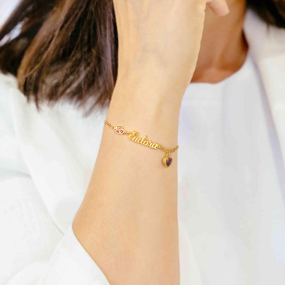 Birth Flower Bracelet with Heart Birthstone & Initial