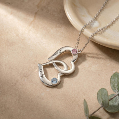 Intertwined Hearts Necklace with Names & Birthstones