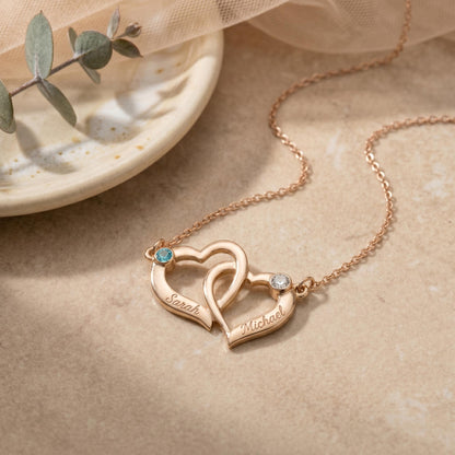 Intertwined Hearts Necklace with Names & Birthstones