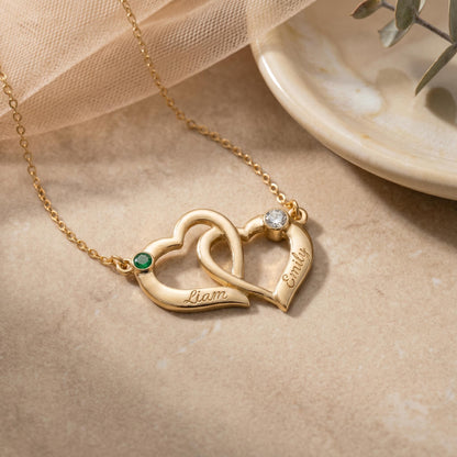 Intertwined Hearts Necklace with Names & Birthstones