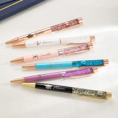 Custom Name Graduation Cap Glitter Gel Pens, Set of 2