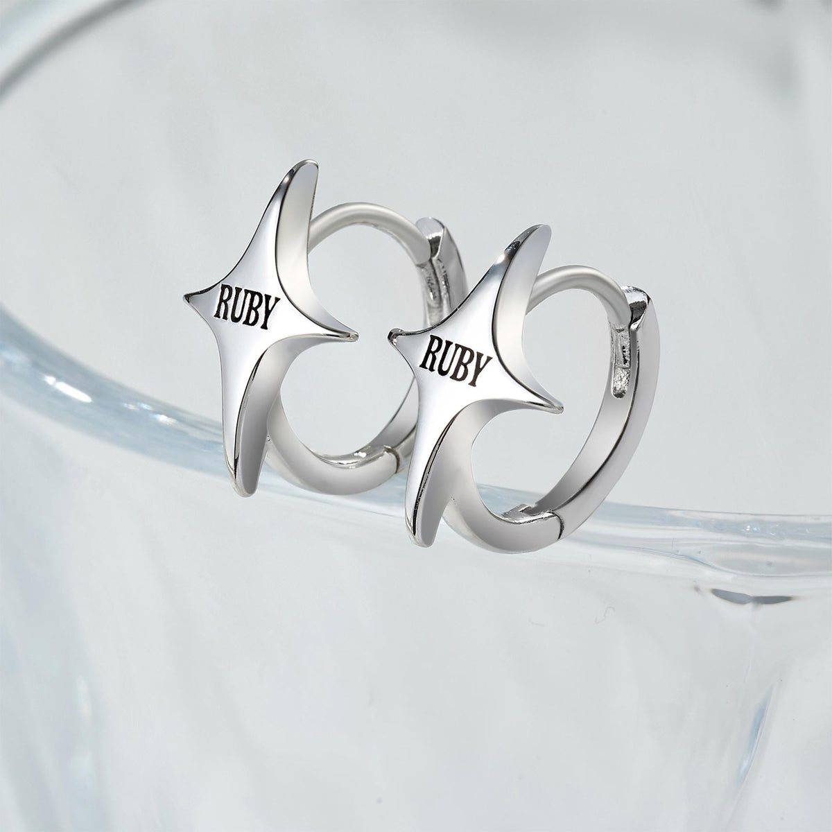 Personalized Name Star Huggie Earrings
