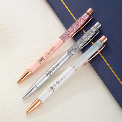 Custom Name Graduation Cap Glitter Gel Pens, Set of 2