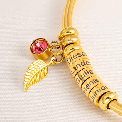 Custom Name Beads Birthstone Open Bangle