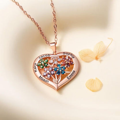 Family Heart Necklace with Names & Birthstones